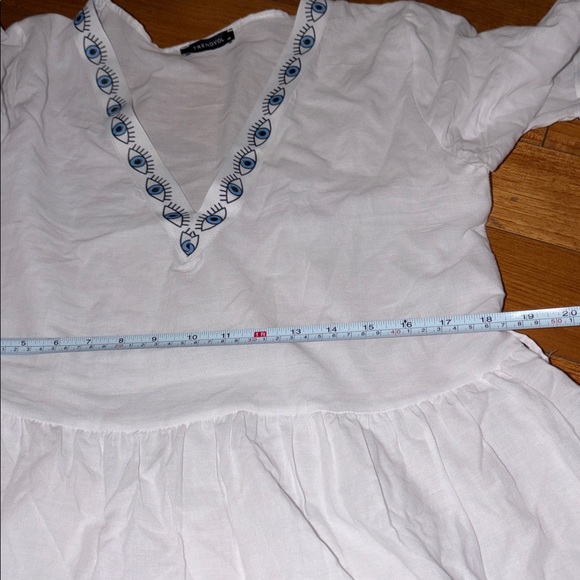 Trendyol EUro White Top Tunic mini good luck dress Blue Evil Eye Pattern L - Picture 5 of 7
